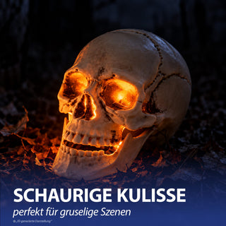 Totenkopf zum Aufstellen Kunststoff 15x15x18cm Totenschädel Horrordekoration Skelettkopf Dekoschädel Knockenoptik Halloweendeko