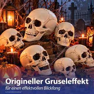 Totenkopf zum Aufstellen Kunststoff 15x15x18cm Totenschädel Horrordekoration Skelettkopf Dekoschädel Knockenoptik Halloweendeko
