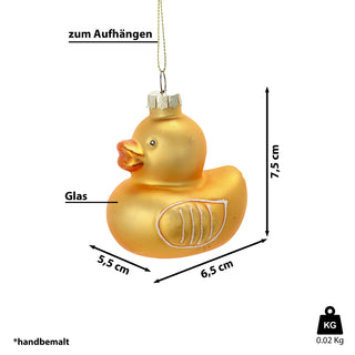 Christbaumschmuck Ente handbemalt 6,5x7x5,5cm Glas gold Weihnachtsaufhänger Baumschmuck