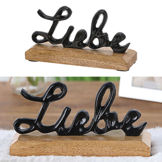 Schriftzug 'Liebe' schwarz 15x8x5cm Mangoholz Aluminium Dekoaufsteller Tischdeko Aufsteller