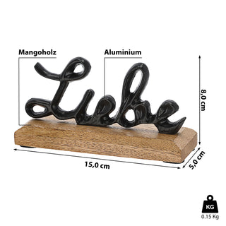 Schriftzug 'Liebe' schwarz 15x8x5cm Mangoholz Aluminium Dekoaufsteller Tischdeko Aufsteller