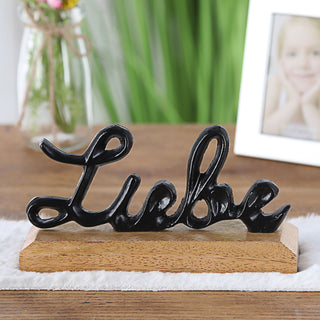 Schriftzug 'Liebe' schwarz 15x8x5cm Mangoholz Aluminium Dekoaufsteller Tischdeko Aufsteller