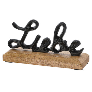 Schriftzug 'Liebe' schwarz 15x8x5cm Mangoholz Aluminium Dekoaufsteller Tischdeko Aufsteller