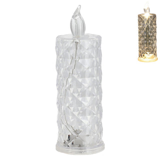 1/12x LED Kerze Kristall klar 5x12cm Kunststoff warmweiß Ein-/Ausschalter flammenlos Kristalloptik