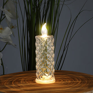 1/12x LED Kerze Kristall klar 5x12cm Kunststoff warmweiß Ein-/Ausschalter flammenlos Kristalloptik