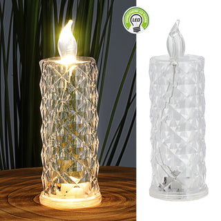 1/12x LED Kerze Kristall klar 5x12cm Kunststoff warmweiß Ein-/Ausschalter flammenlos Kristalloptik