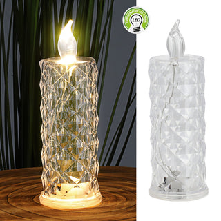 1/12x LED Kerze Kristall klar 5x12cm Kunststoff warmweiß Ein-/Ausschalter flammenlos Kristalloptik