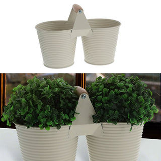 Übertopf doppelt mit Henkel verzinktes Stahlblech 14x14cm weiß 2 Töpfe Blumentopf Pflanztopf Topf für Blumen Kräuter Pflanzen