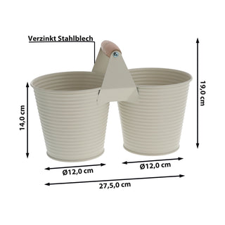 Übertopf doppelt mit Henkel verzinktes Stahlblech 14x14cm weiß 2 Töpfe Blumentopf Pflanztopf Topf für Blumen Kräuter Pflanzen