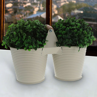 Übertopf doppelt mit Henkel verzinktes Stahlblech 14x14cm weiß 2 Töpfe Blumentopf Pflanztopf Topf für Blumen Kräuter Pflanzen