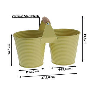 Übertopf doppelt mit Henkel verzinktes Stahlblech 14x14cm weiß 2 Töpfe Blumentopf Pflanztopf Topf für Blumen Kräuter Pflanzen
