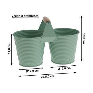 Übertopf doppelt mit Henkel verzinktes Stahlblech 14x14cm weiß 2 Töpfe Blumentopf Pflanztopf Topf für Blumen Kräuter Pflanzen