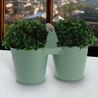 Übertopf doppelt mit Henkel verzinktes Stahlblech 14x14cm weiß 2 Töpfe Blumentopf Pflanztopf Topf für Blumen Kräuter Pflanzen