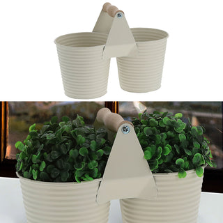 Übertopf doppelt mit Henkel verzinktes Stahlblech 14x14cm weiß 2 Töpfe Blumentopf Pflanztopf Topf für Blumen Kräuter Pflanzen