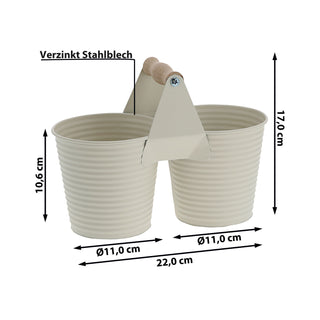 Übertopf doppelt mit Henkel verzinktes Stahlblech 14x14cm weiß 2 Töpfe Blumentopf Pflanztopf Topf für Blumen Kräuter Pflanzen