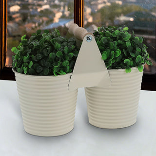 Übertopf doppelt mit Henkel verzinktes Stahlblech 14x14cm weiß 2 Töpfe Blumentopf Pflanztopf Topf für Blumen Kräuter Pflanzen