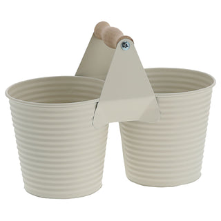 Übertopf doppelt mit Henkel verzinktes Stahlblech 14x14cm weiß 2 Töpfe Blumentopf Pflanztopf Topf für Blumen Kräuter Pflanzen