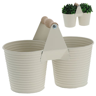 Übertopf doppelt mit Henkel verzinktes Stahlblech 14x14cm weiß 2 Töpfe Blumentopf Pflanztopf Topf für Blumen Kräuter Pflanzen