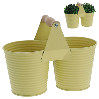 Übertopf doppelt mit Henkel verzinktes Stahlblech 14x14cm weiß 2 Töpfe Blumentopf Pflanztopf Topf für Blumen Kräuter Pflanzen