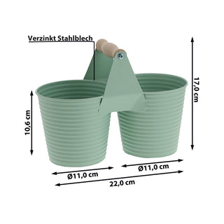 Übertopf doppelt mit Henkel verzinktes Stahlblech 14x14cm weiß 2 Töpfe Blumentopf Pflanztopf Topf für Blumen Kräuter Pflanzen