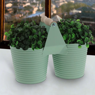 Übertopf doppelt mit Henkel verzinktes Stahlblech 14x14cm weiß 2 Töpfe Blumentopf Pflanztopf Topf für Blumen Kräuter Pflanzen