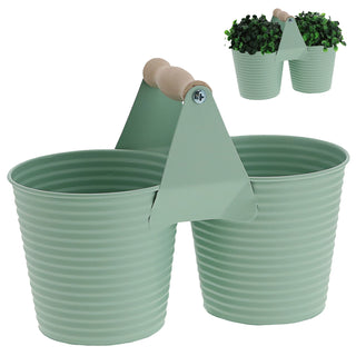 Übertopf doppelt mit Henkel verzinktes Stahlblech 14x14cm weiß 2 Töpfe Blumentopf Pflanztopf Topf für Blumen Kräuter Pflanzen