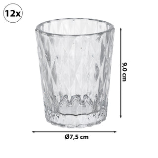 Windlicht Teelichtglas Prägung 12er Set Glas Ø7,5x8cm Teelichtglas Kerzenglas Glasgefäß Tischdekoration