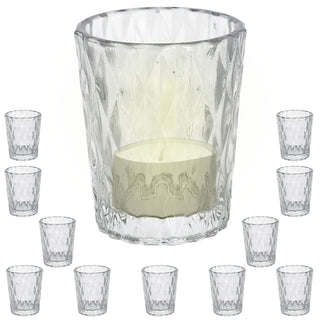 Windlicht Teelichtglas Prägung 12er Set Glas Ø7,5x8cm Teelichtglas Kerzenglas Glasgefäß Tischdekoration