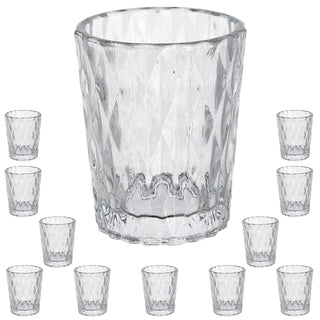 Windlicht Teelichtglas Prägung 12er Set Glas Ø7,5x8cm Teelichtglas Kerzenglas Glasgefäß Tischdekoration