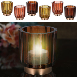 Windlicht Teelichtglas 6er Set Ø9,2x10cm 3 Farben Sockel Glas Teelichthalter Kerzenhalter Kerzenständer
