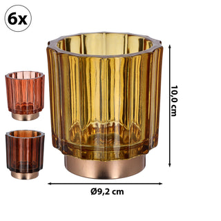 Windlicht Teelichtglas 6er Set Ø9,2x10cm 3 Farben Sockel Glas Teelichthalter Kerzenhalter Kerzenständer