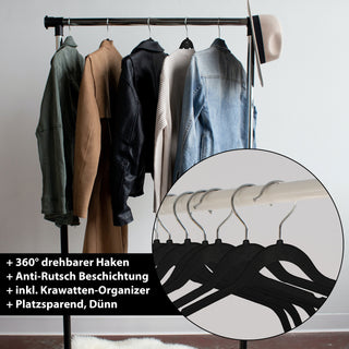 Kleiderbügel Antirutsch 30er Set Bügel beflockt schwarz 360° Haken drehbar dünn platzsparend