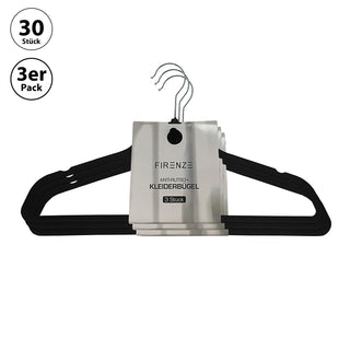 Kleiderbügel Antirutsch 30er Set Bügel beflockt schwarz 360° Haken drehbar dünn platzsparend