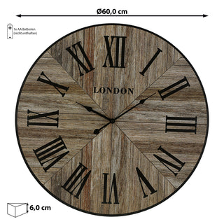 Wanduhr XL Ø60cm natur Vintage Shabby Chic Küchenuhr Uhr Wohnzimmeruhr batteriebetrieben