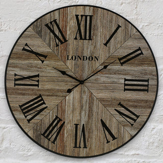 Wanduhr XL Ø60cm natur Vintage Shabby Chic Küchenuhr Uhr Wohnzimmeruhr batteriebetrieben