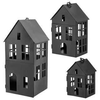 Windlicht Haus 3er Set 3 Größen Eisen schwarz Metallhaus Dekohaus Laterne Leuchthäuser