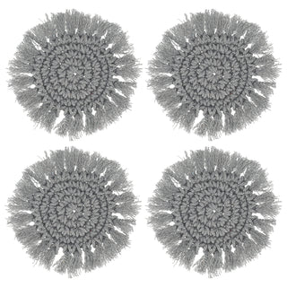 2/4/6x Makramee Untersetzer beige/grau Ø10cm Boho-Design Tischset Platzset rund Baumwolle Dekoset