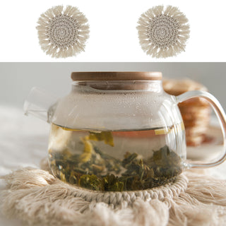 2/4/6x Makramee Untersetzer beige/grau Ø10cm Boho-Design Tischset Platzset rund Baumwolle Dekoset