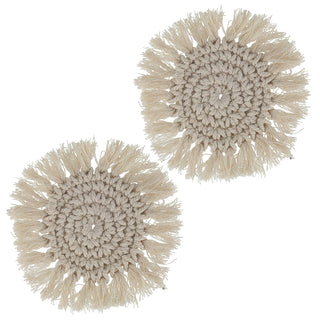 2/4/6x Makramee Untersetzer beige/grau Ø10cm Boho-Design Tischset Platzset rund Baumwolle Dekoset