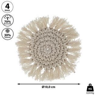 Makramee Untersetzer 4er Set creme Ø10cm Boho-Design Tischset Platzset rund Baumwolle Dekoset