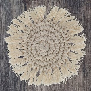 2/4/6x Makramee Untersetzer beige/grau Ø10cm Boho-Design Tischset Platzset rund Baumwolle Dekoset
