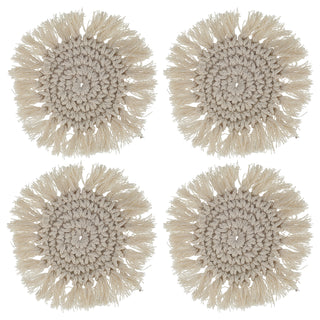 Makramee Untersetzer 4er Set creme Ø10cm Boho-Design Tischset Platzset rund Baumwolle Dekoset