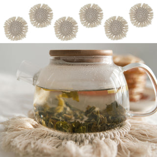 2/4/6x Makramee Untersetzer beige/grau Ø10cm Boho-Design Tischset Platzset rund Baumwolle Dekoset