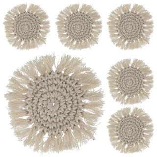 2/4/6x Makramee Untersetzer beige/grau Ø10cm Boho-Design Tischset Platzset rund Baumwolle Dekoset