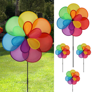 XL Windrad bunt 4er Set 42x82cm 2 Räder Ø 26cm + 42cm Windmühle Beetstecker Blumentopfstecker Gartendekoration