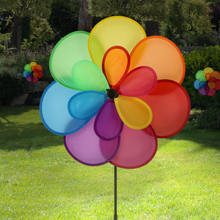 XL Windrad bunt 4er Set 42x82cm 2 Räder Ø 26cm + 42cm Windmühle Beetstecker Blumentopfstecker Gartendekoration