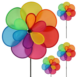 XL Windrad bunt 4er Set 42x82cm 2 Räder Ø 26cm + 42cm Windmühle Beetstecker Blumentopfstecker Gartendekoration