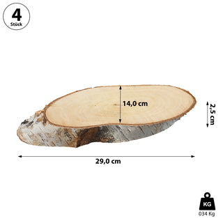 Baumscheibe 4er Set Birke 29x14x2,5cm Holzscheibe Naturprodukt Scheibe Holz Holzplatte Dekoelement