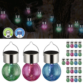 4/12/24x LED Solarleuchte Crackle pink blau hellgrün 9x13cm Glas Edelstahl Plastik Leuchtkugel