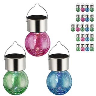 4/12/24x LED Solarleuchte Crackle pink blau hellgrün 9x13cm Glas Edelstahl Plastik Leuchtkugel